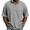Blusa Masculina de Verão, Larga, Casual e de Cor Sólida com Trama Waffle