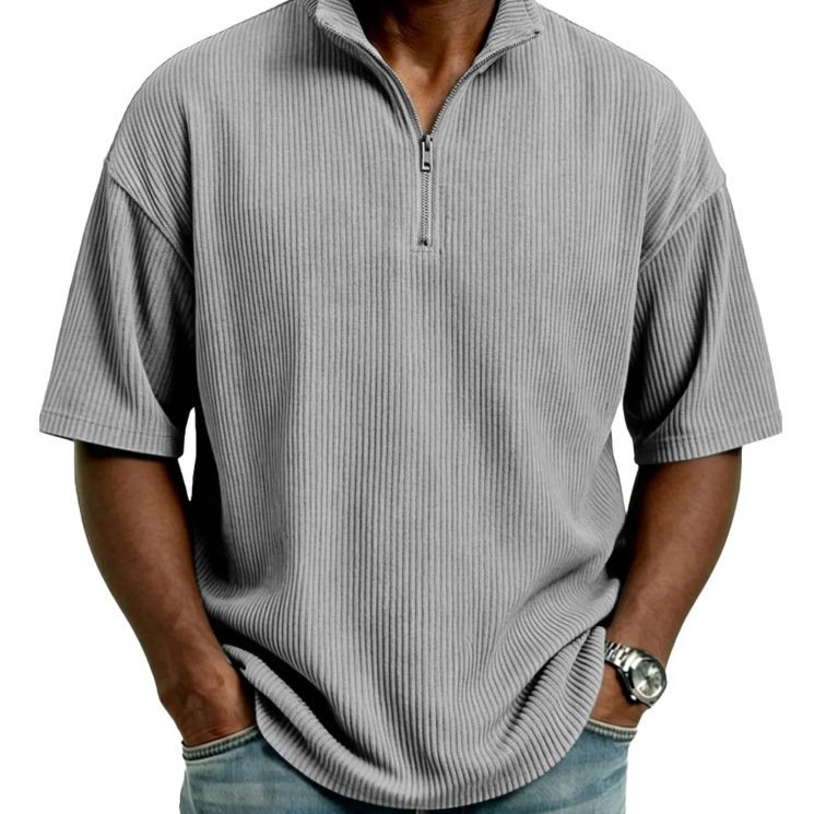 Blusa Masculina de Verão, Larga, Casual e de Cor Sólida com Trama Waffle