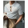 Blusa Masculina Casual de Tricô de Manga Curta, Cor Sólida