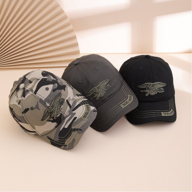 Boné Masculino com Bordado de Letras e Recortes, Estilo Militar de Primavera e Outono — Versátil para Ar Livre