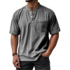Camisa Masculina Casual de Manga Curta com Botões e Gola Redonda, Combina com Tudo