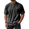 Camisa Masculina Casual de Manga Curta com Botões e Gola Redonda, Combina com Tudo