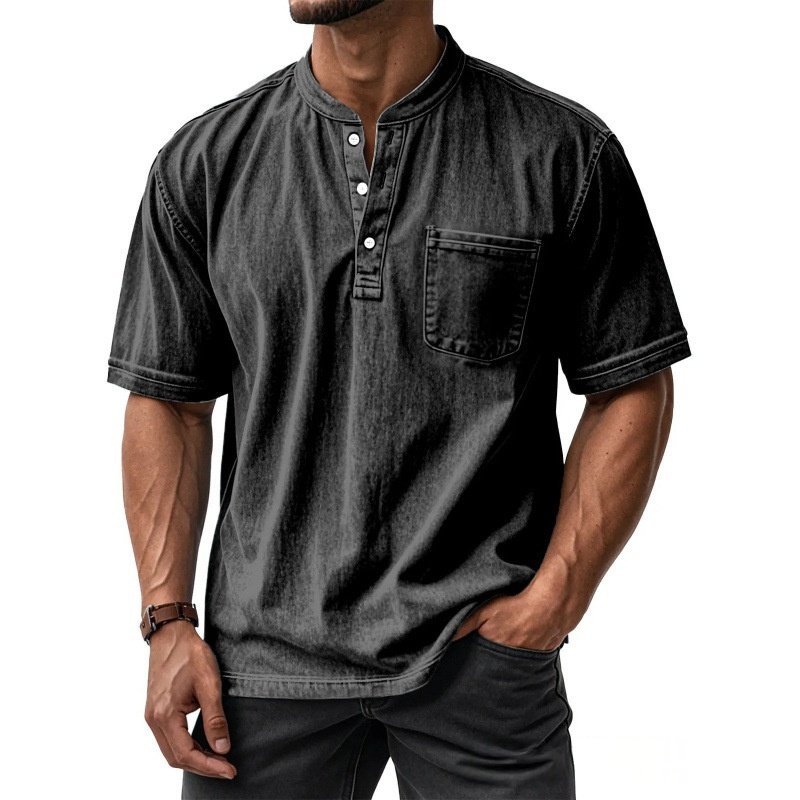 Camisa Masculina Casual de Manga Curta com Botões e Gola Redonda, Combina com Tudo
