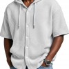 Blusa Casual de Manga Curta com Capuz e Trama Waffle, para Primavera e Verão