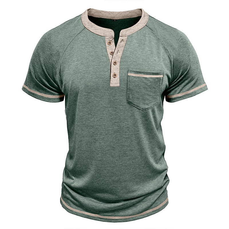 Camiseta Henley Vintage Masculina de Manga Curta com Botões