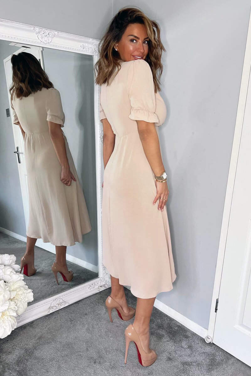 Nude Wrap Side Tie Midi Dress