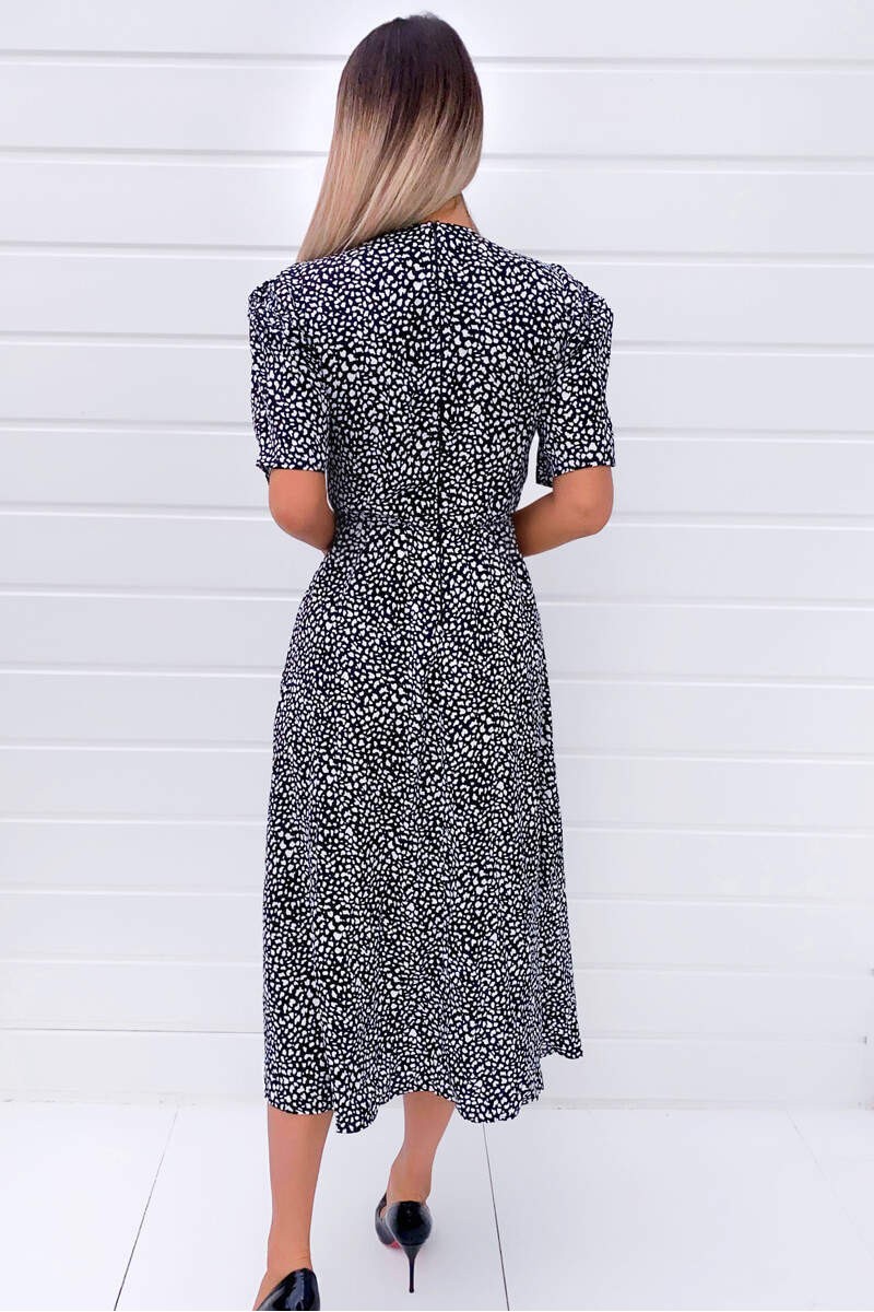 Black Printed Split Hem Midi Dress Black Printed Split Hem Midi Dress