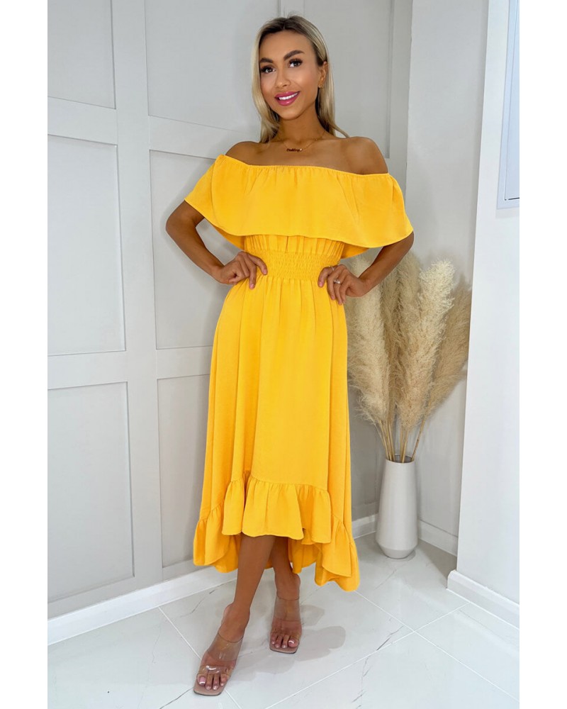Yellow Bardot Style Midi Dress