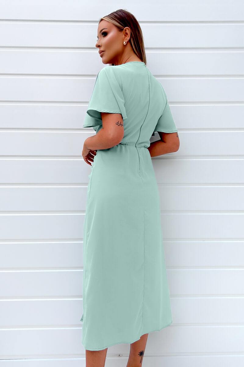 Duck Egg Ruched Split Leg Midi Dress Duck Egg Ruched Split Leg Midi Dress