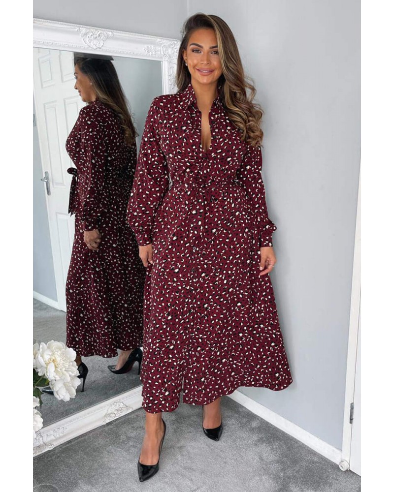 Plum Animal Print Button Up Midi Dress