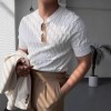 Blusa Masculina Casual de Tricô de Manga Curta, Cor Sólida