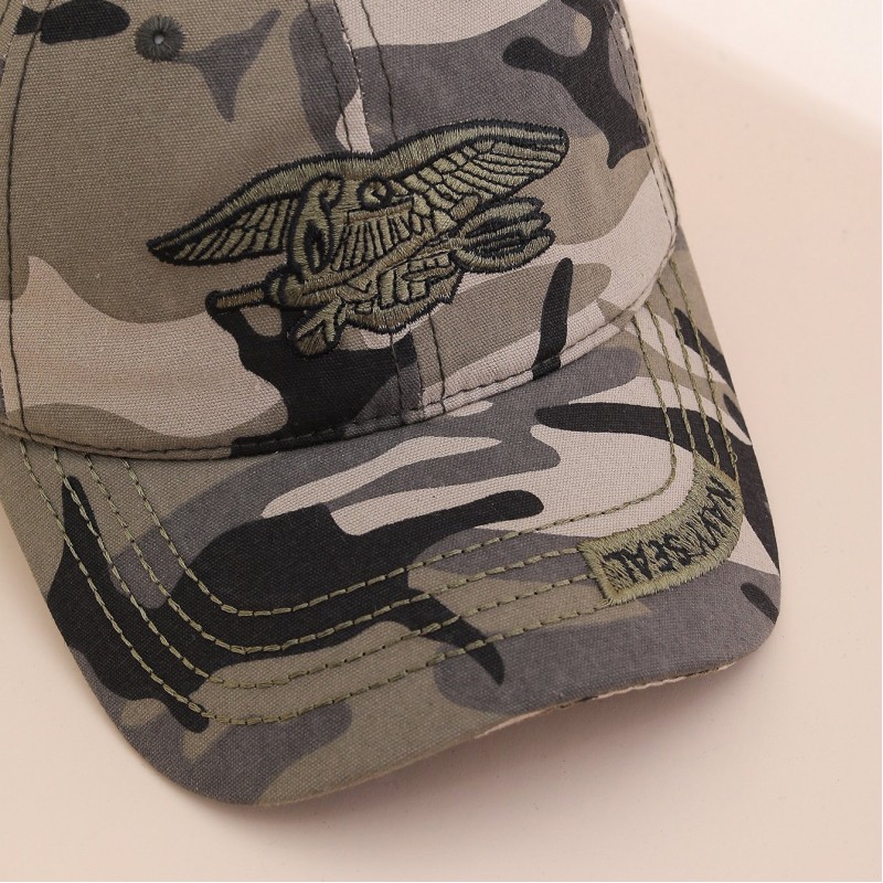 Boné Masculino com Bordado de Letras e Recortes, Estilo Militar de Primavera e Outono — Versátil para Ar Livre