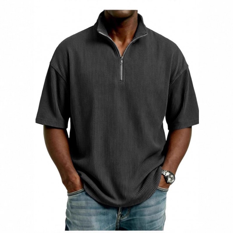 Blusa Masculina de Verão, Larga, Casual e de Cor Sólida com Trama Waffle