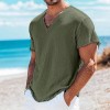 Camiseta Masculina de Algodão e Linho, Cor Sólida e Manga Curta