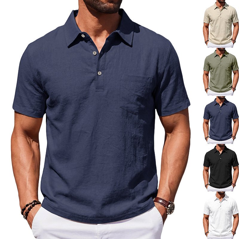 Camisa Polo Masculina de Linho para Praia, Corte Largo e Minimalista
