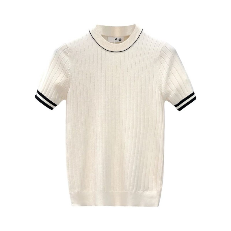 Camiseta de Tricô Masculina de Manga Curta em Ice Silk com Gola Redonda e Corte Ajustado