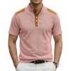 Camiseta Masculina de Manga Curta com Gola Alta e Botões, Bloco de Cores, Respirável e Casual