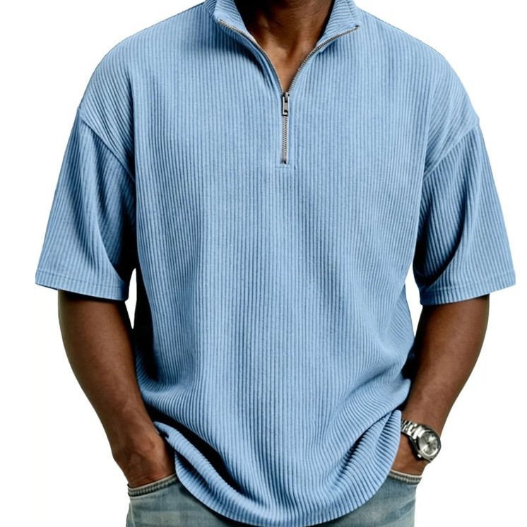 Blusa Masculina de Verão, Larga, Casual e de Cor Sólida com Trama Waffle