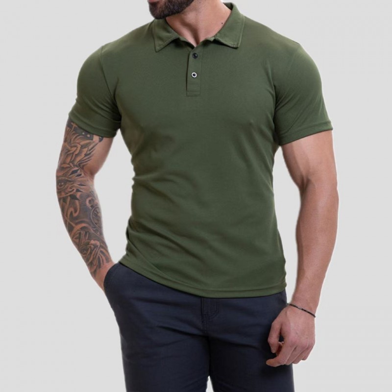 Camiseta Masculina Casual Respirável de Manga Curta com Gola Lapela, Combina com Tudo