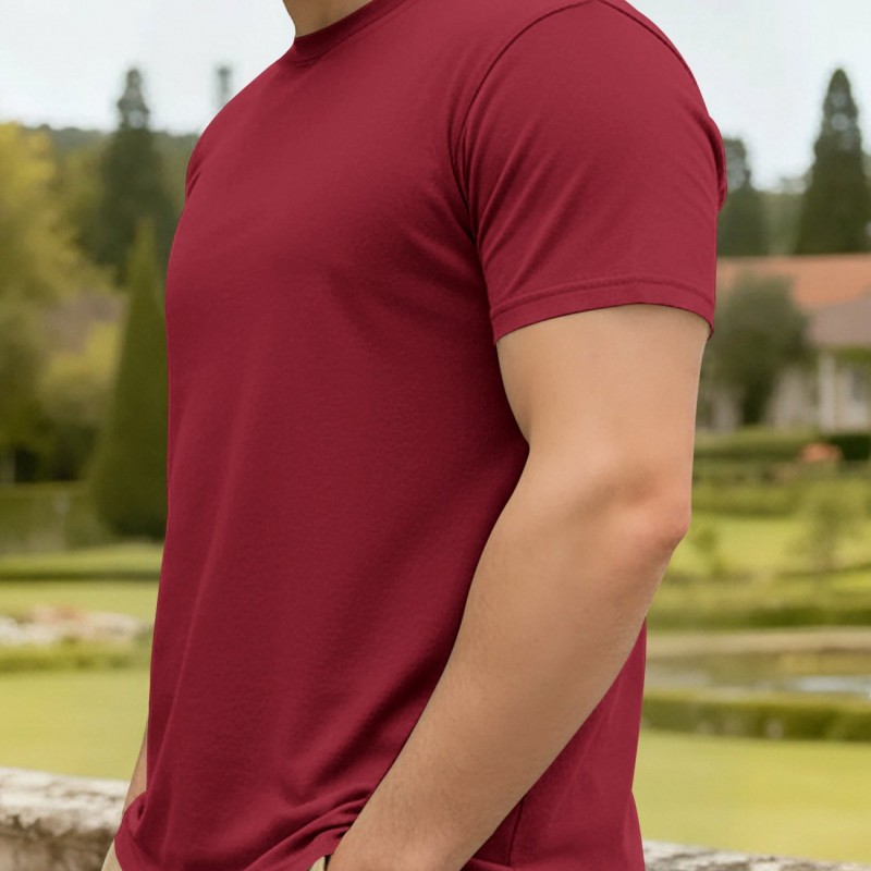 Camiseta Masculina Minimalista de Algodão, Gola Redonda e Manga Curta — Casual e Esportiva