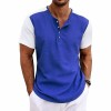 Camiseta Henley Masculina de Manga Curta, Corte Largo e Cores Contrastantes
