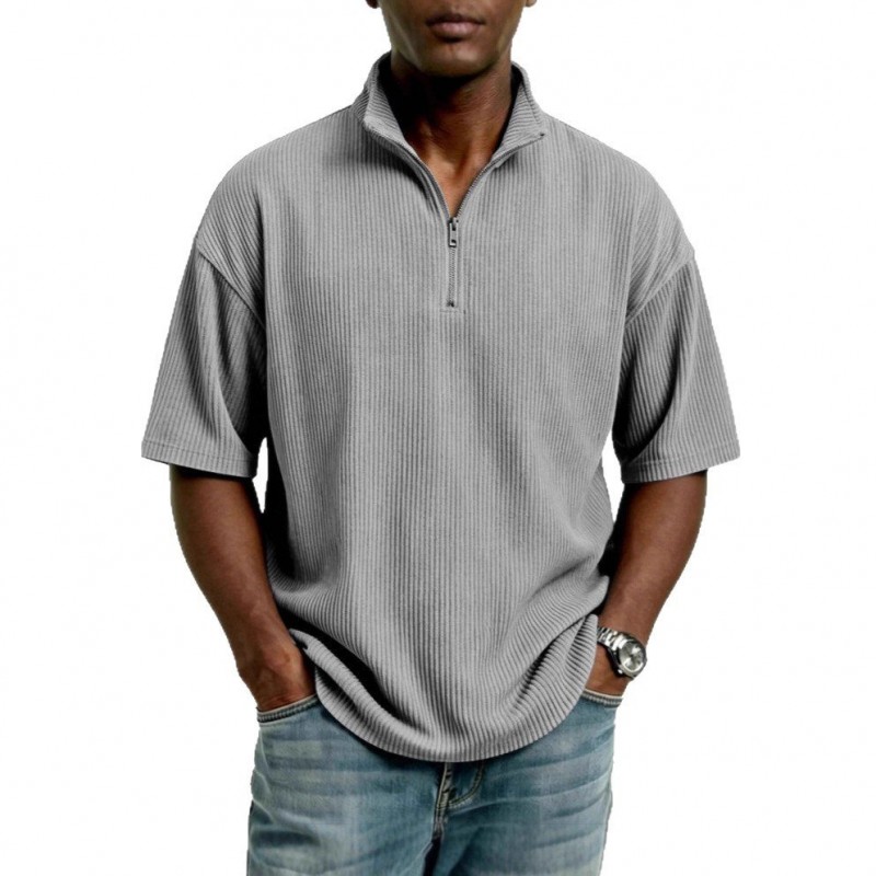 Blusa Masculina de Verão, Larga, Casual e de Cor Sólida com Trama Waffle