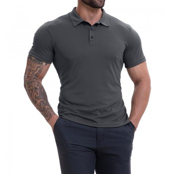 Camiseta Masculina Casual Respirável de Manga Curta com Gola Lapela, Combina com Tudo