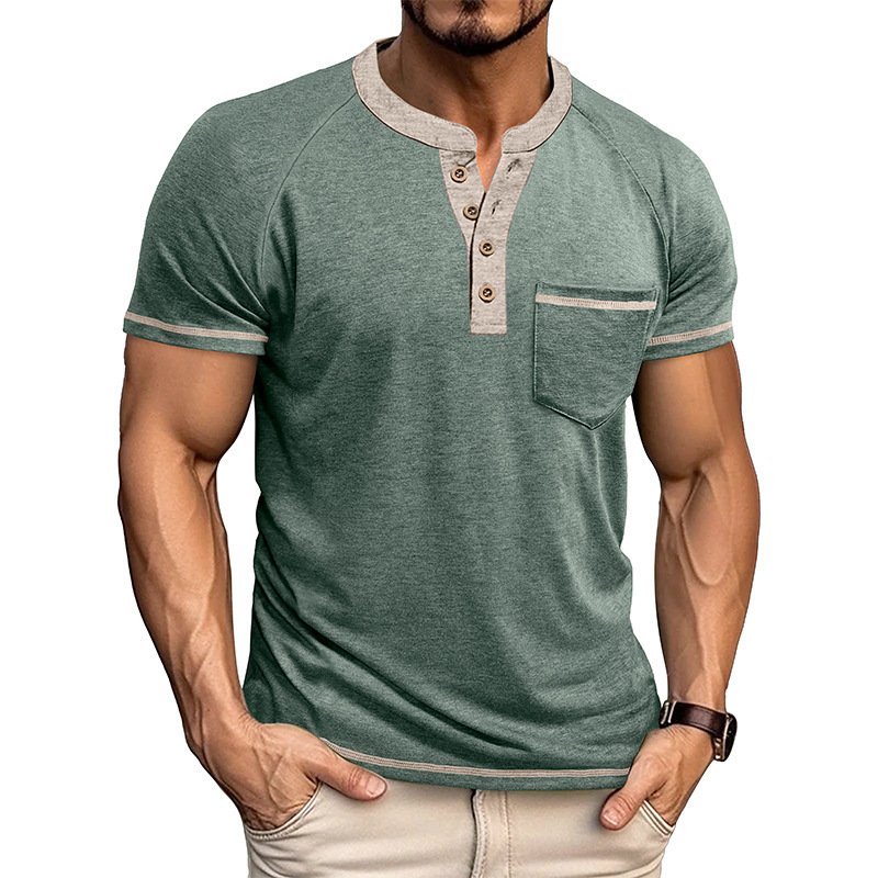 Camiseta Henley Vintage Masculina de Manga Curta com Botões