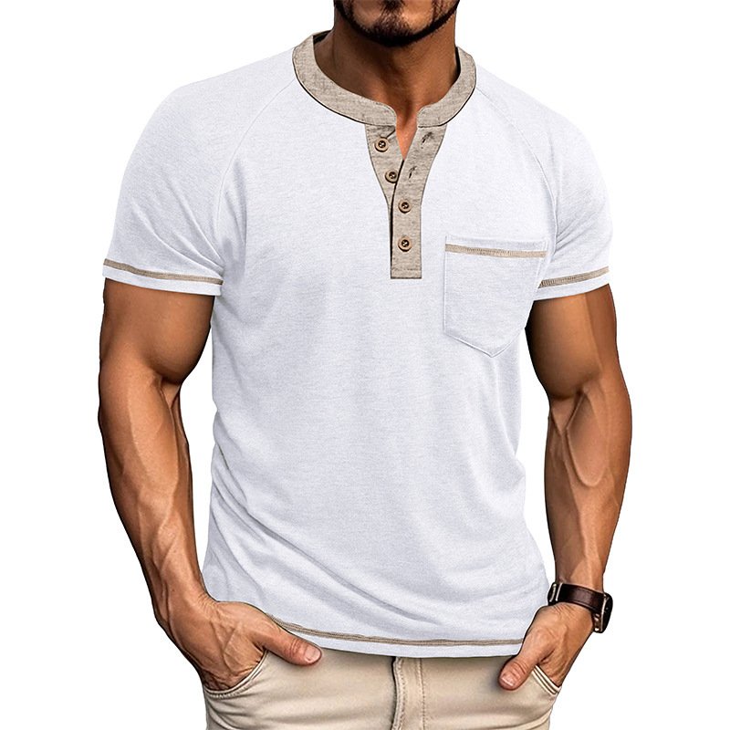 Camiseta Henley Vintage Masculina de Manga Curta com Botões