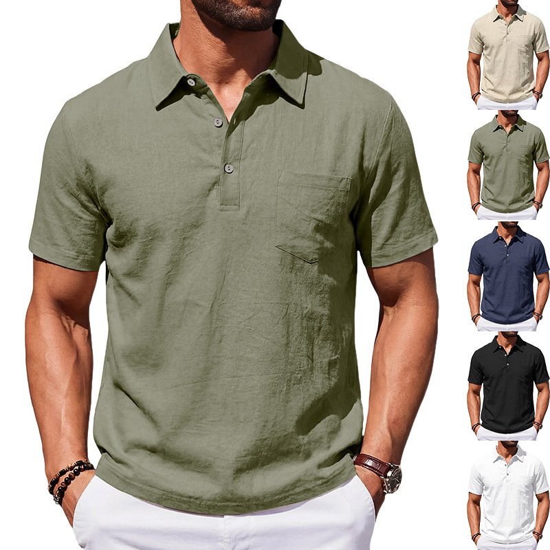 Camisa Polo Masculina de Linho para Praia, Corte Largo e Minimalista