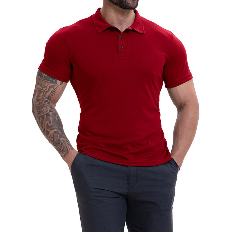 Camiseta Masculina Casual Respirável de Manga Curta com Gola Lapela, Combina com Tudo