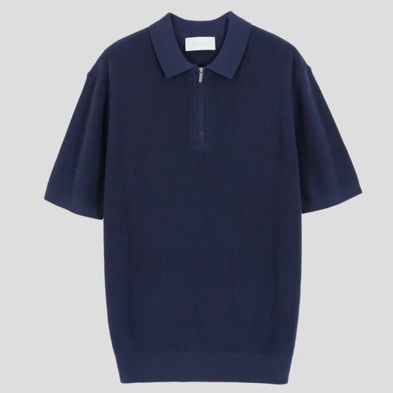 Camisa de Tricô Masculina de Verão, Manga Curta, Cor Sólida e Corte Ajustado