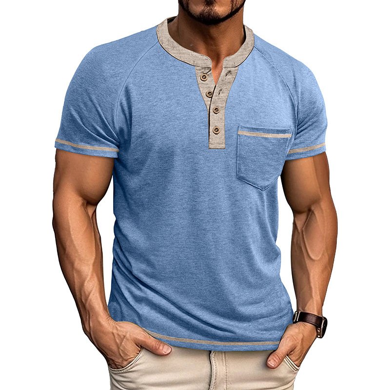 Camiseta Henley Vintage Masculina de Manga Curta com Botões