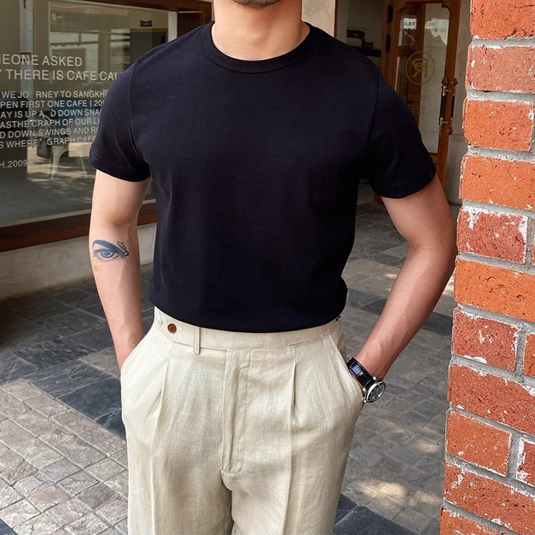 Camiseta Masculina de Verão Estilo Dandy com Gola Pequena