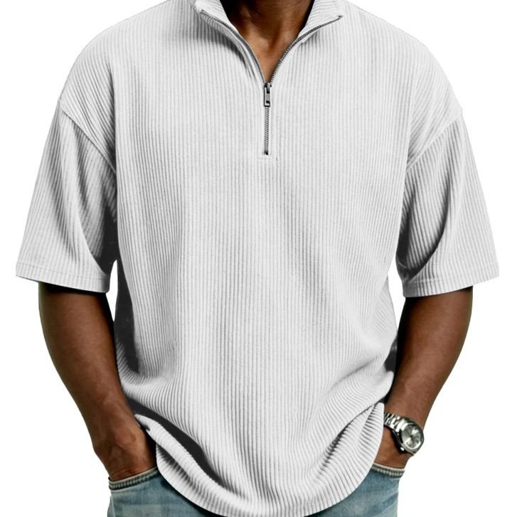 Blusa Masculina de Verão, Larga, Casual e de Cor Sólida com Trama Waffle