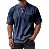 Camisa Masculina Casual de Manga Curta com Botões e Gola Redonda, Combina com Tudo
