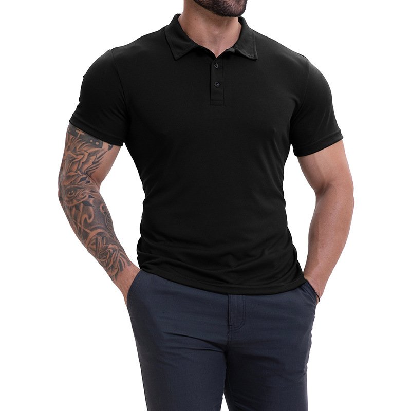 Camiseta Masculina Casual Respirável de Manga Curta com Gola Lapela, Combina com Tudo