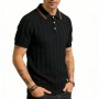 Camiseta de Tricô Masculina de Manga Curta com Gola Lapela e Listras Estilo Old Money