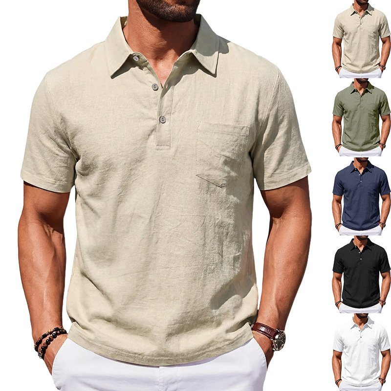 Camisa Polo Masculina de Linho para Praia, Corte Largo e Minimalista