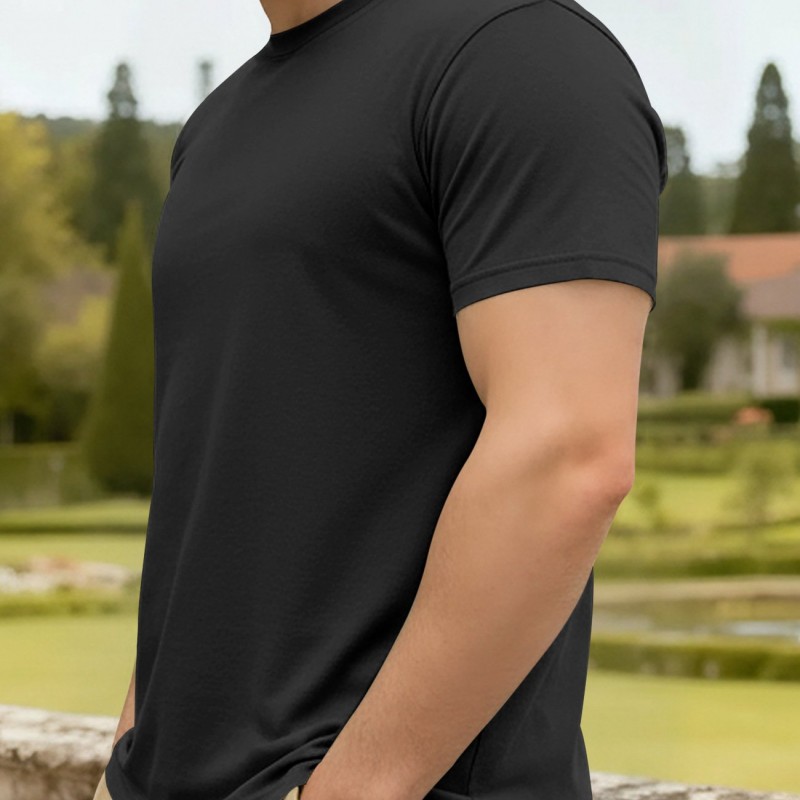 Camiseta Masculina Minimalista de Algodão, Gola Redonda e Manga Curta — Casual e Esportiva