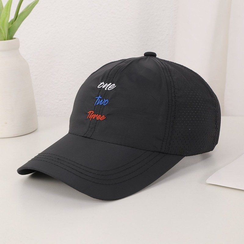 Boné Masculino de Cor Sólida com Bordado de Letras, Furos de Ventilação e Secagem Rápida — Leve, Casual e Esportivo, para Trilhas e Viagens