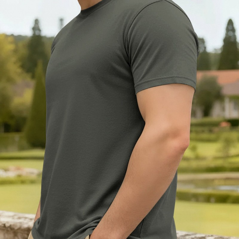 Camiseta Masculina Minimalista de Algodão, Gola Redonda e Manga Curta — Casual e Esportiva