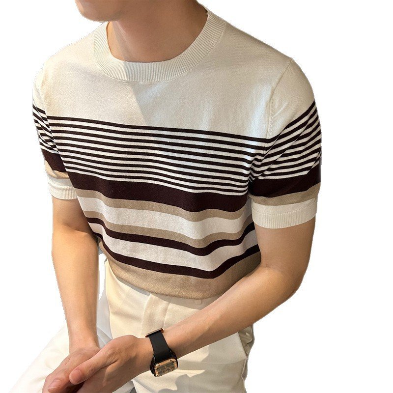 Blusa Masculina de Tricô Listrada com Gola Redonda, para Verão
