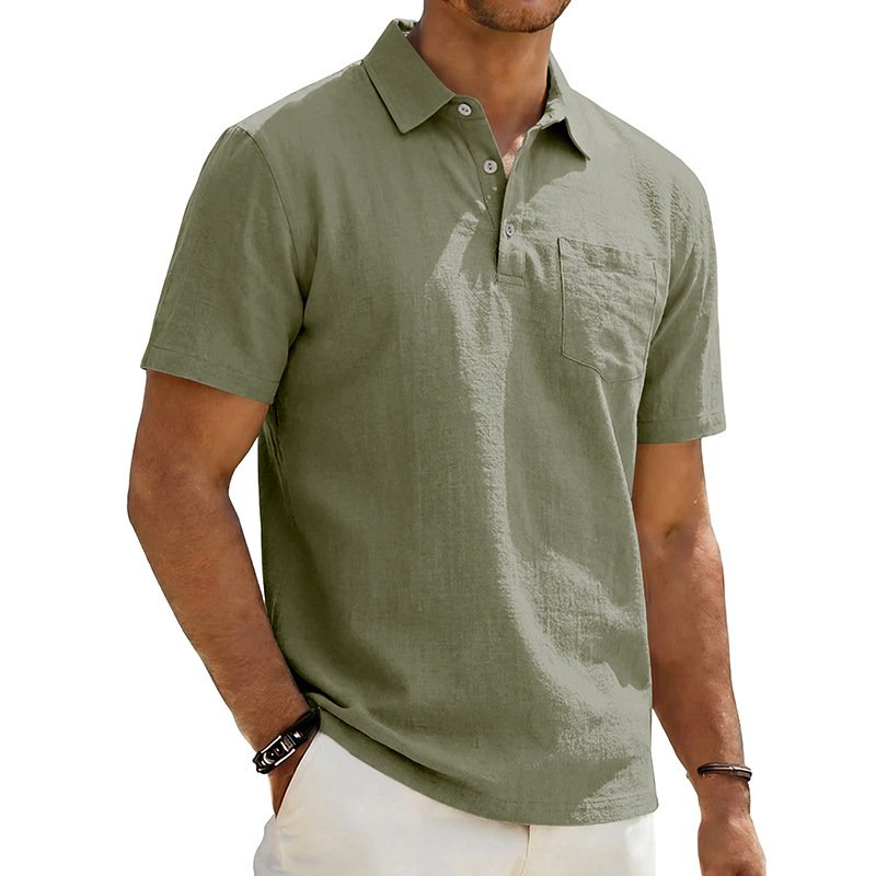 Camisa Polo Masculina de Linho para Praia, Corte Largo e Minimalista