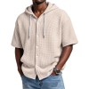 Blusa Casual de Manga Curta com Capuz e Trama Waffle, para Primavera e Verão